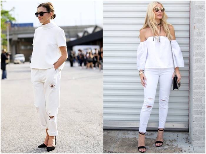 กางเกงยีนส์สีขาวขาด